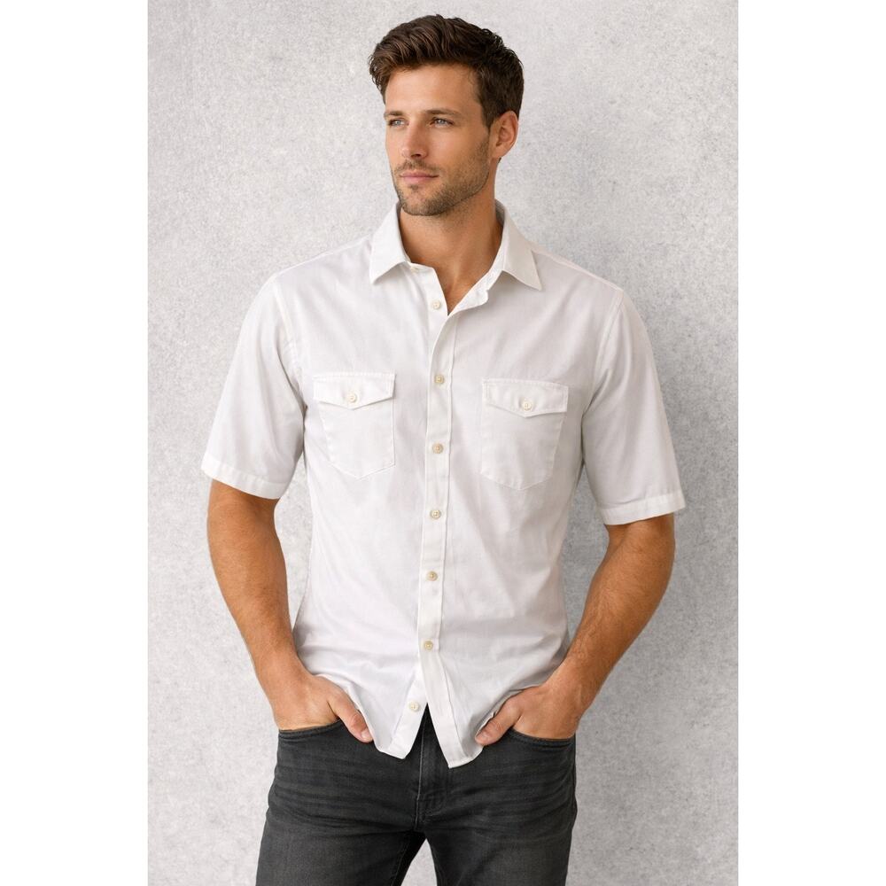 Hart Schaffner Marx Mens XL HartSoft Luxury Cotton Shirt Beige Short Sleeve
